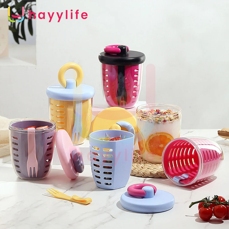HAYYLIFE Double Layered Fruit Salad Cup/ Wadah Salad Buah Portable HL-AAB420