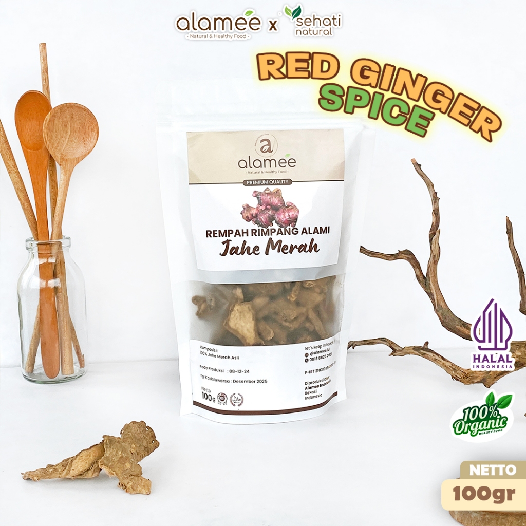 

ALAMEE Jahe Merah Kering Iris Dried Ginger Rempah Rimpang Organik Alami Bumbu Masakan Masak 100g