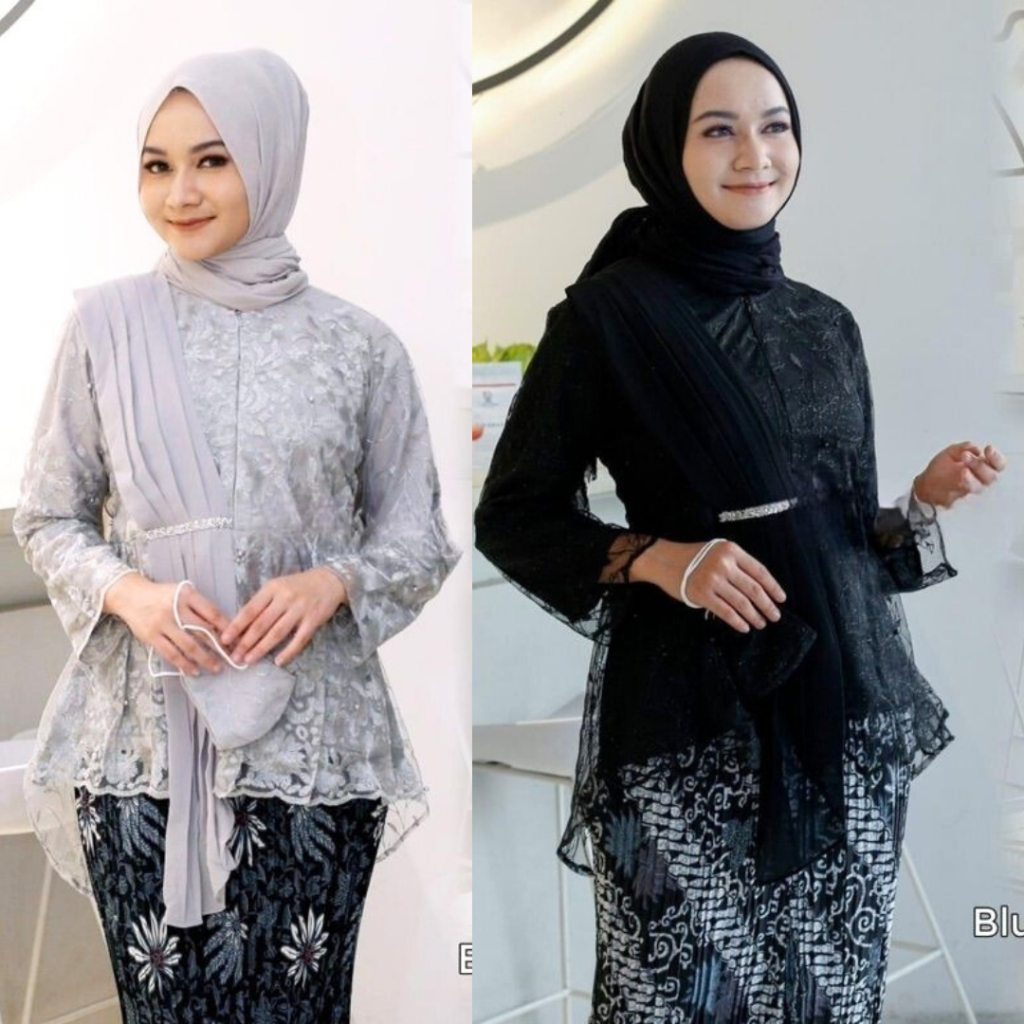 Aurora Kebaya Brokat Tulle Selendang Hitam/Atasan Kebaya Selendang Aneka PIlihan Warna