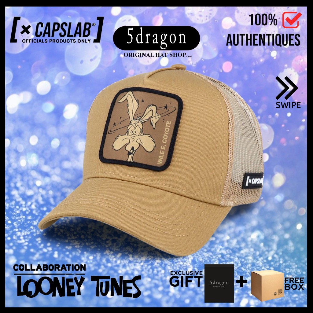 TOPI CAPSLAB ORIGINAL TRUCKER LOONEY TUNES WILE E.COYOTE BEIGE