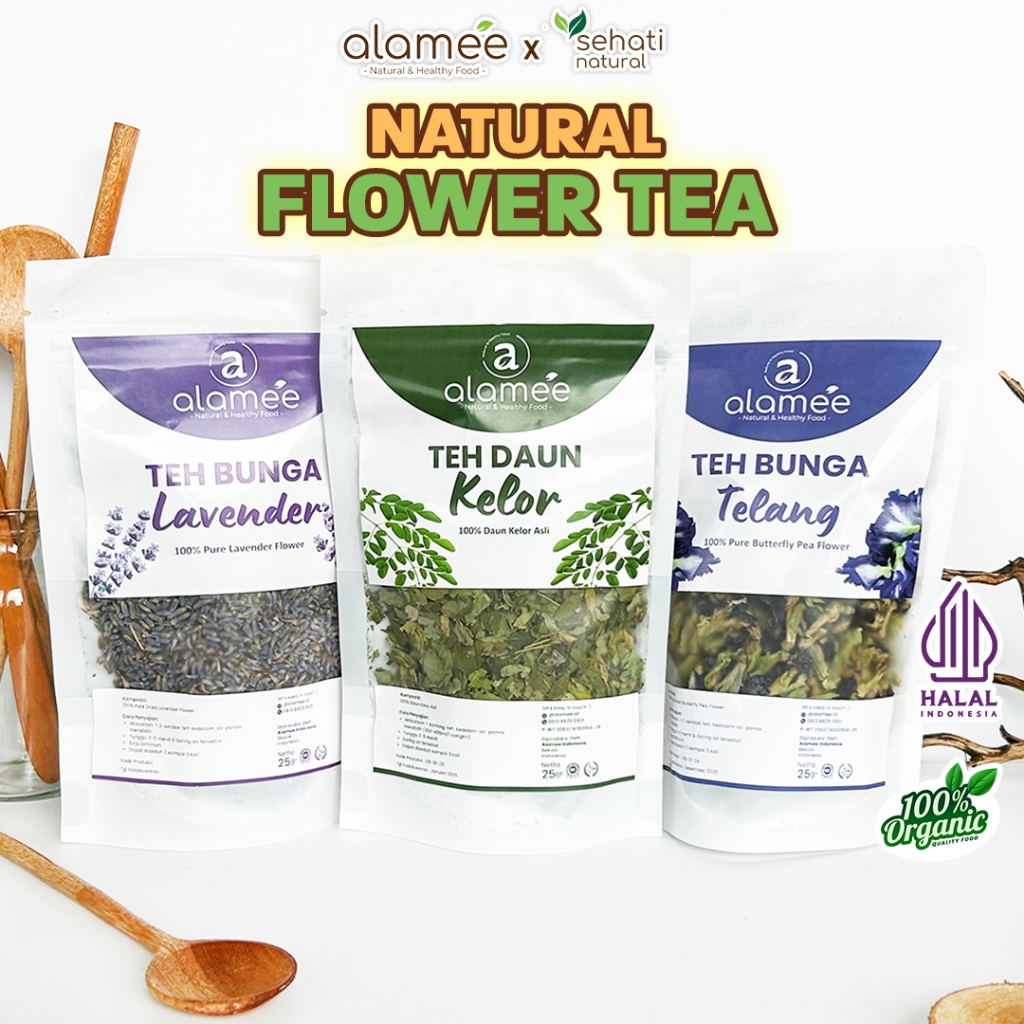 

Teh Hijau Green Tea Daun Jati Cina Chamomile Bunga Telang Mawar Melati Lavender Peppermint Rose 25gr