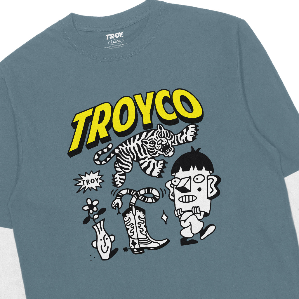 Troy Company Double Sleeve Double Layer Vintage Longsleeve Mineral Blue Happy Chaos DS 3234