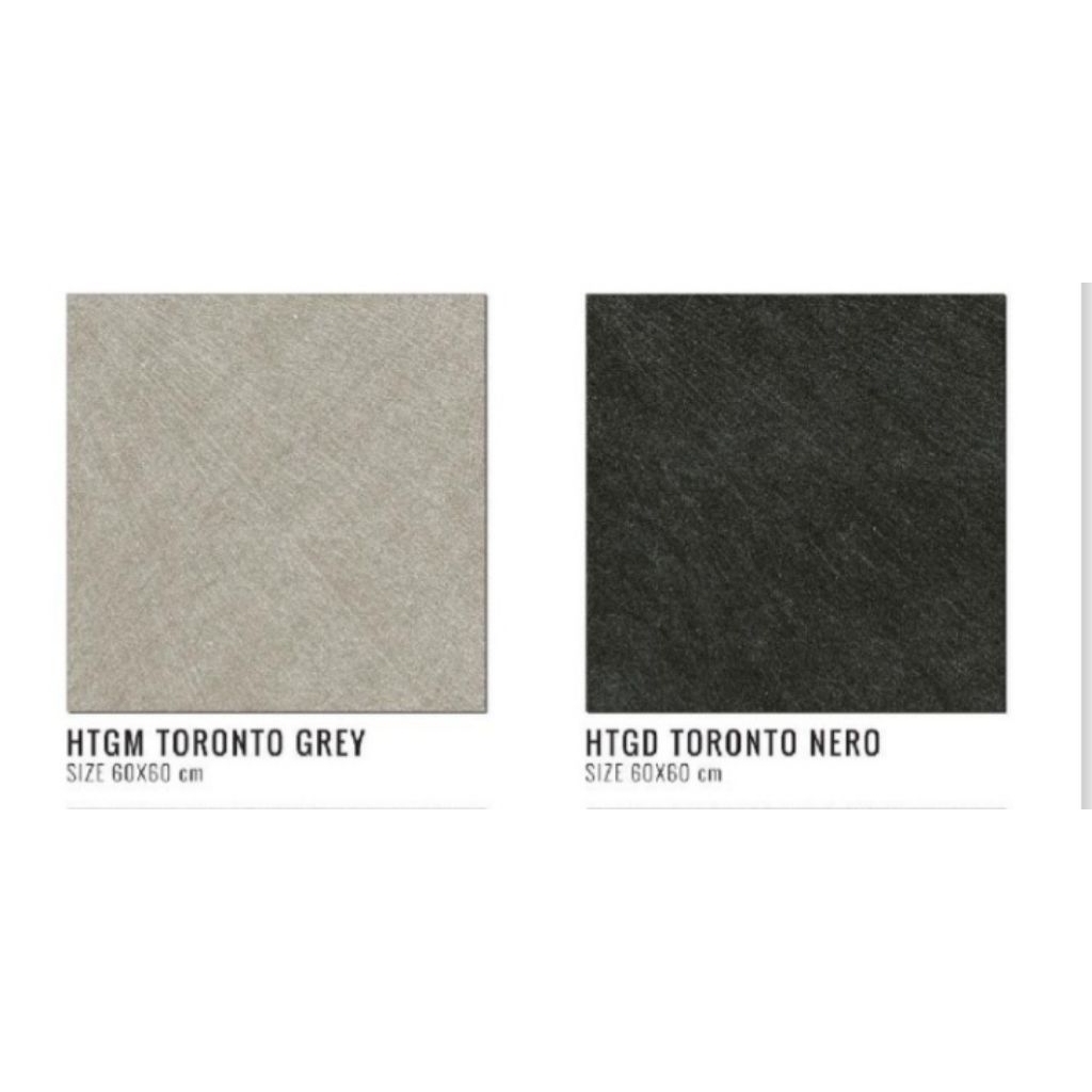 GRANIT MERK IKAD TIPE TORONTO GREY DAN NERO UKURAN 60X60 PERMUKAAN TEKSTURE MATT STRUCTURE KASAR UNT