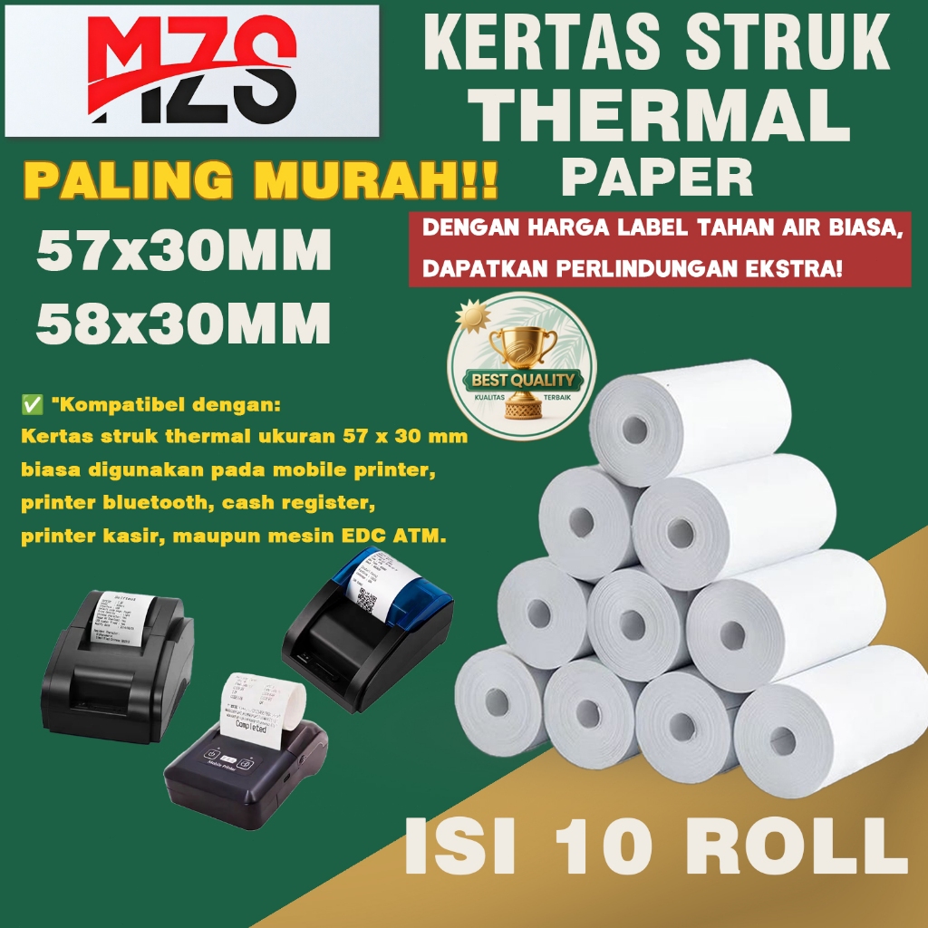 

KERTAS THERMAL STRUK KASIR PAPER 57x30/58x30 ROLL TERMAL POS PRINTER BLUETOOTH