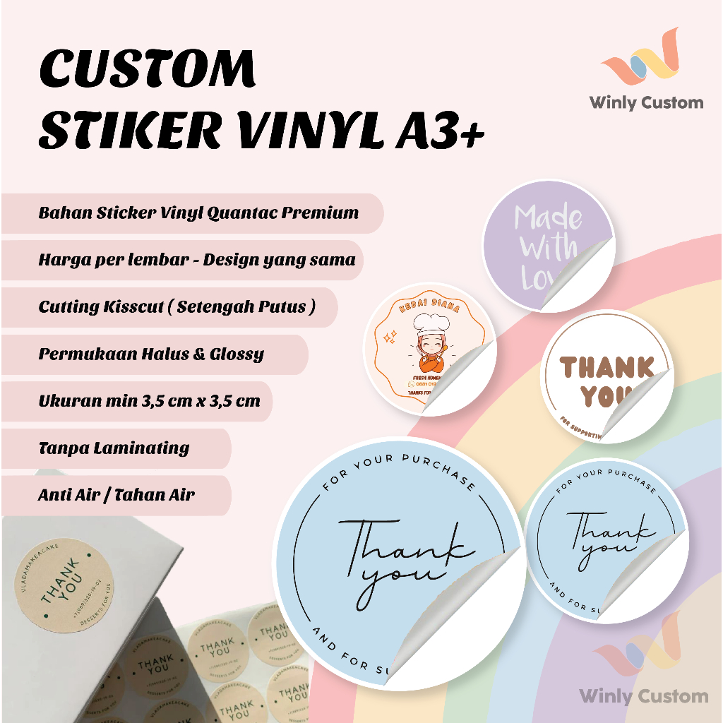 

Cetak Stiker Vinyl Anti Air Waterproof A3+ Kisscut Label Makanan Online Shop Vynil Vinil Bulat