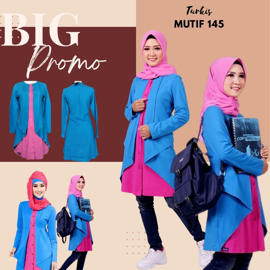 BAJU ATASAN BLUS WANITA CASUAL MUTIF 145 TURKIS