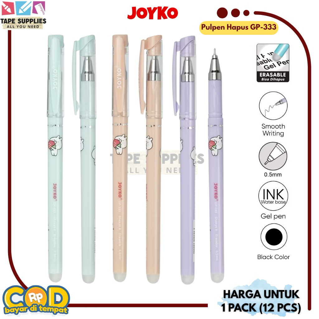 

Pulpen Gel Bisa Dihapus Joyko GP-333 0.5mm – Erasable Pen Hitam dengan Penghapus
