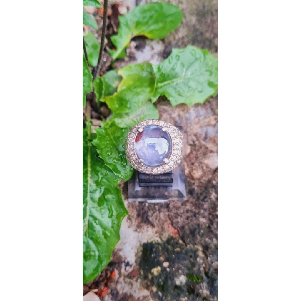 Cincin Perak Batu Blue Safir Elegan