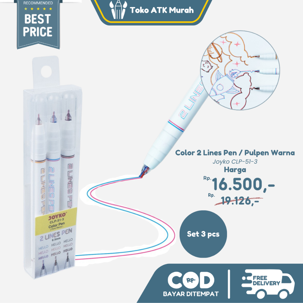 

Color Pen / Pena Warna 2 Lines 0.5mm Joyko CLP-51-3