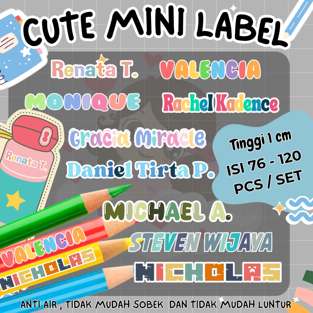 

ISI 76 - 120 pcs CUTE MINI LABEL Stiker Nama Anti air custom label - Label Nama Anti Air - Sticker Waterproof