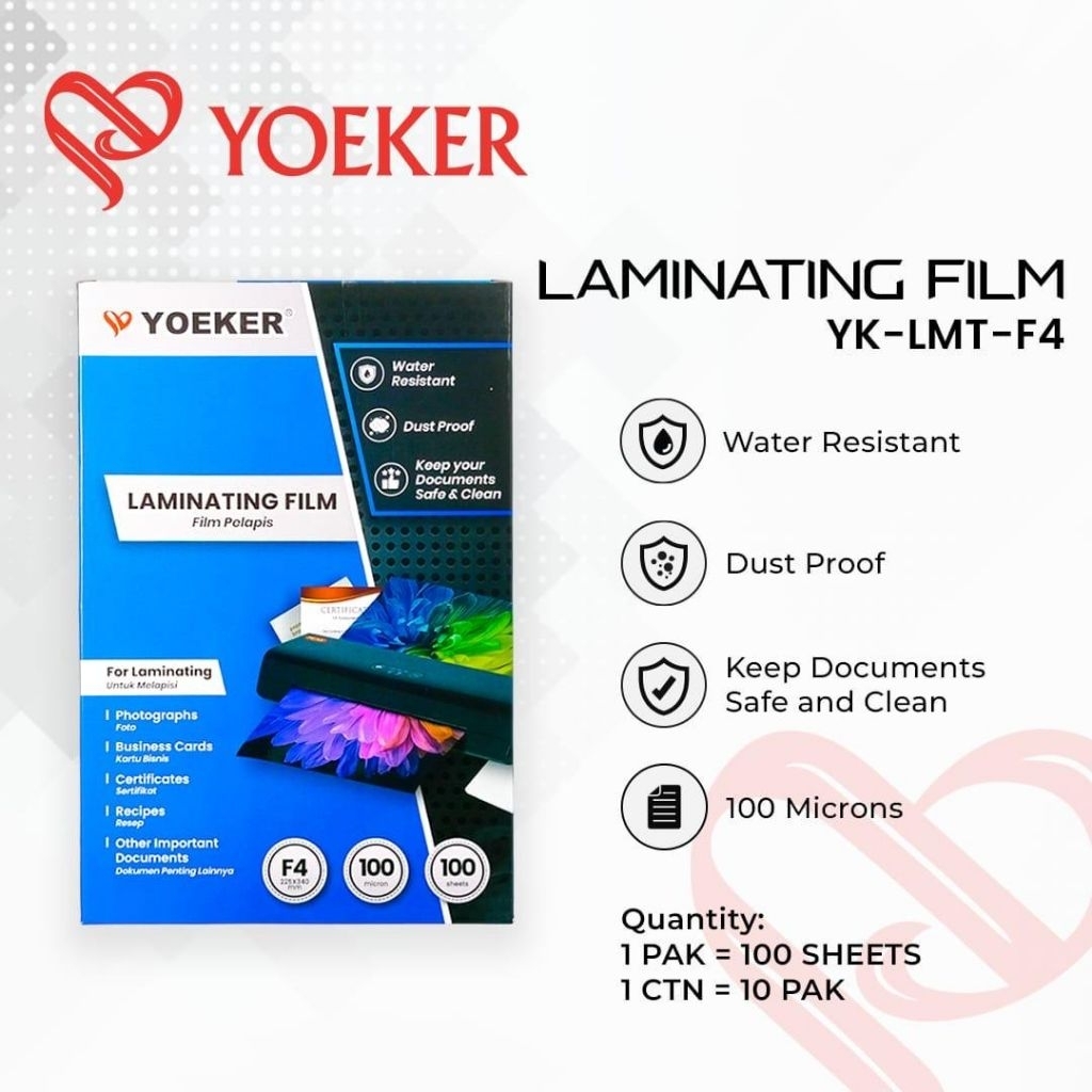 

YOEKER - Laminating Film F4 / Pelapis Plastik