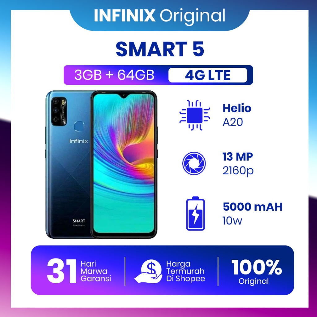 Infinix Smart 5 3/64GB FullSet Original Second Garansi 100% Normal Tanpa Kendala