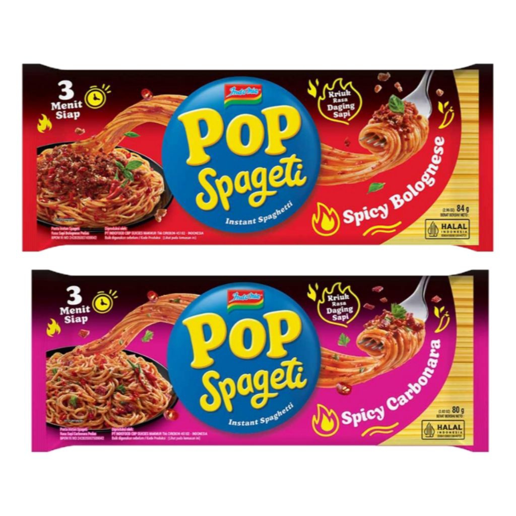 

indomie Pop Spageti Instan Bolognese carbonara Pedas