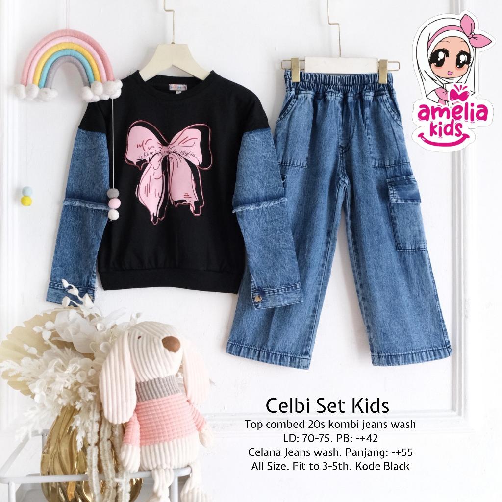 setelan jeans anak perempuan 3-5 tahun celbi set ori amelia kids