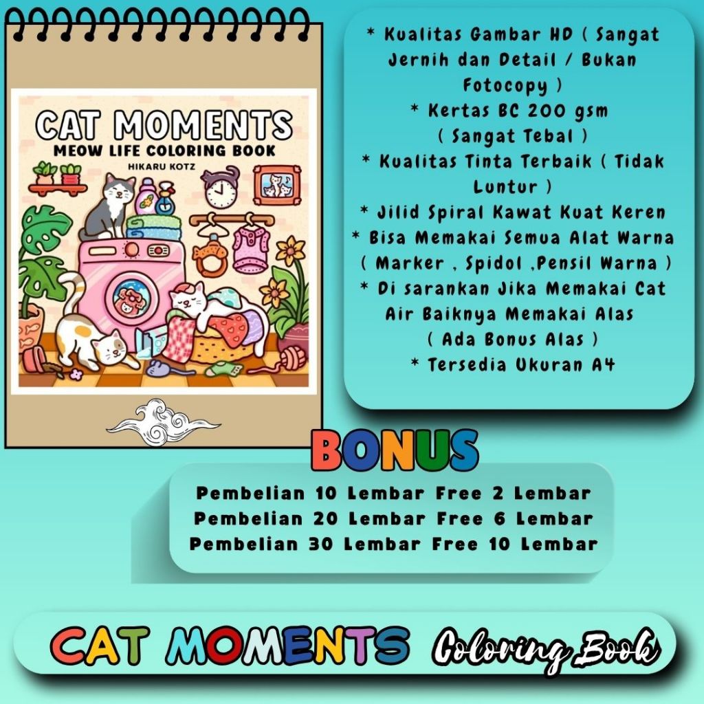 

Buku Mewarnai Cat Moments Meow Life Colorng Book Premium Kertas 200 gsm Tebal Gambar HD Jernih Bagus Jilid Spiral Kawat