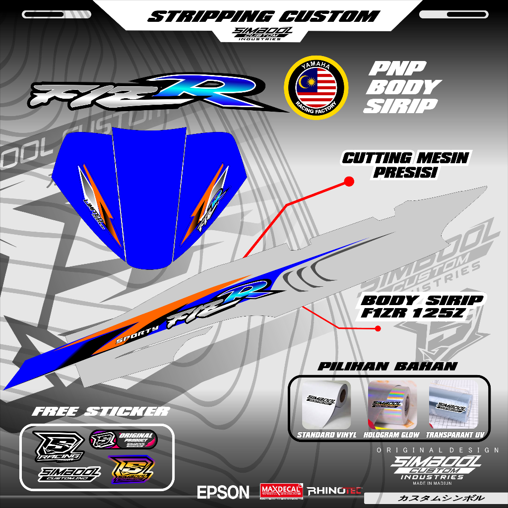 STRIPING FIZR SIRIP DUALTONEBIRU f1z Ag style FIZR body sirip 125zr simple transparant sudah cutting