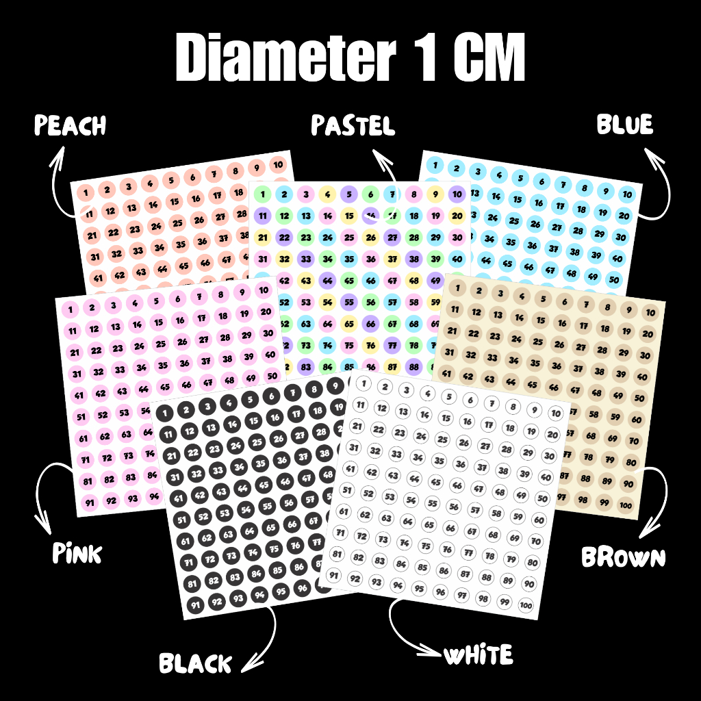 

CLAWS | Sticker Angka 1-100 Diameter 1cm | Sticker Journaling 1 - 300 | Sticker Tanggal | Sticker Angka Diameter 1cm