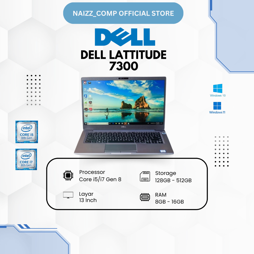 Laptop Dell Latitude 7300 Intel Core i5 Gen 8365U & i7 Gen 8665U Ram 8GB/16GB SSD Layar 13 inch Seco