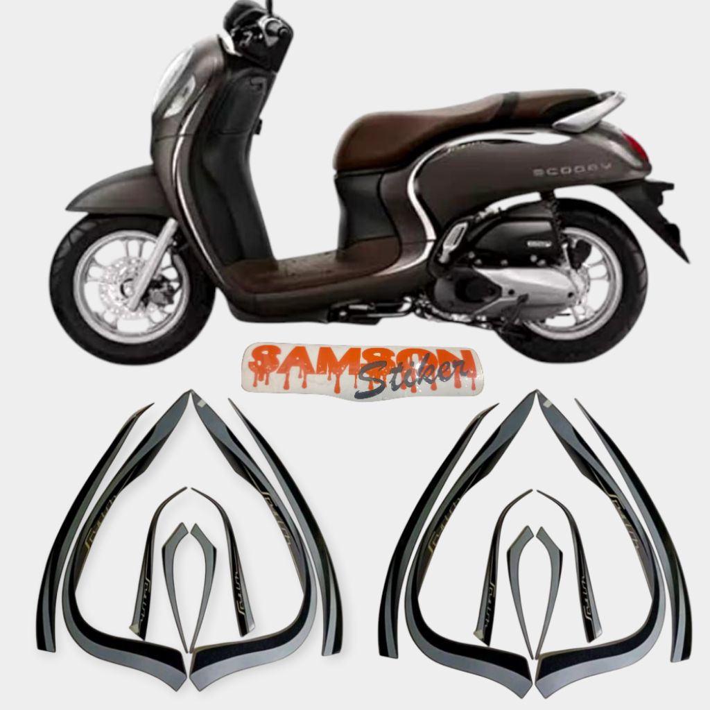 STIKER STRIPING LAPISAN SEPEDA MOTOR HONDA SCOOPY FI 2022 STYLISH ABU BROWN FULL BODY LIS STANDAR