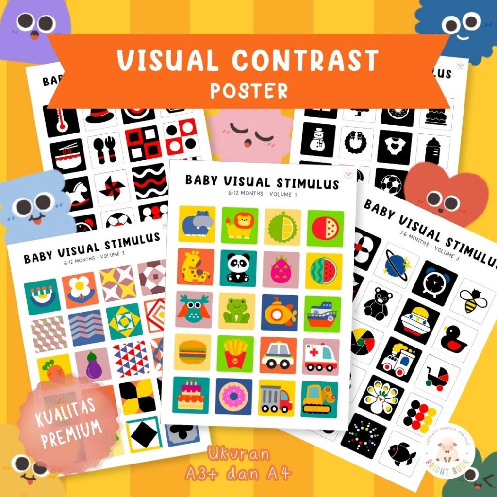 POSTER EDUKASI ANAK A3 / A4 | Poster Belajar Balita | Visual Contrast | Kontras Visual