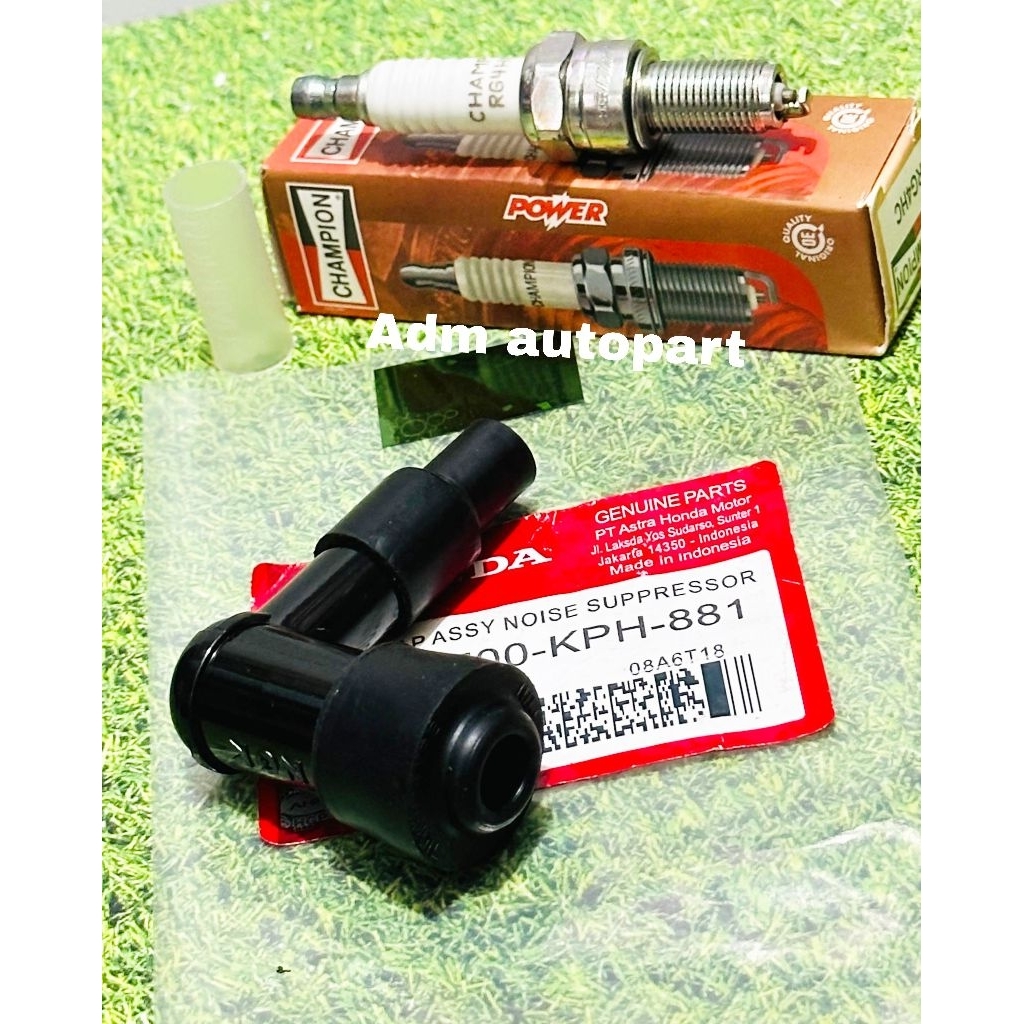 Busi Champion POWER RG4HC + Tutup Busi Cop Busi NGK ORI Revo fit injeksi Revo x injeksi Revo injeksi