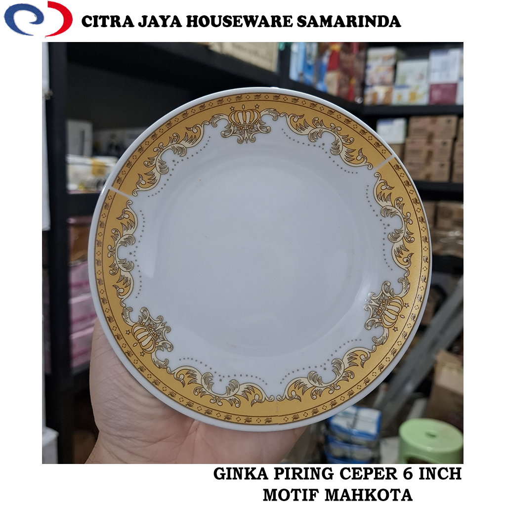 Piring KUE CEPER 6 INCH (1 LUSIN / 12 PCS) GINKA MOTIF MAHKOTA KERAMIK