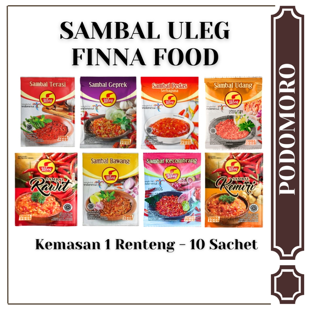 

Sambel Uleg 8 Varian Sambal - Finna Food - 1 Renteng isi 10 Pcs - Siap Dimakan