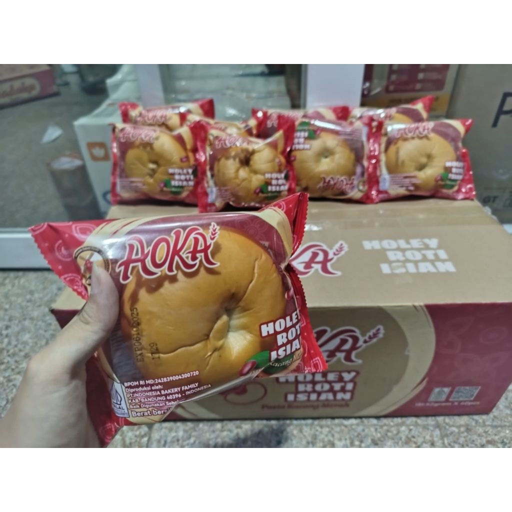 

roti aoka holey isian kacang merah 1 dus isi 60pcs