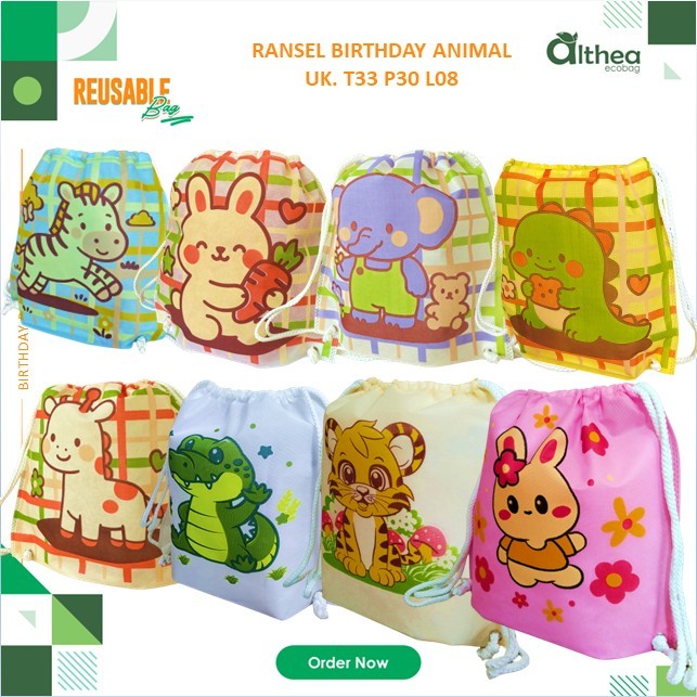 

[BISA CUSTOM] Goodie Bag Birthday Snack Tas Spunbond Ultah Ransel Motif Binatang Tas Ransel Serut Tas Sovenir Ulang Tahun 33x30x08