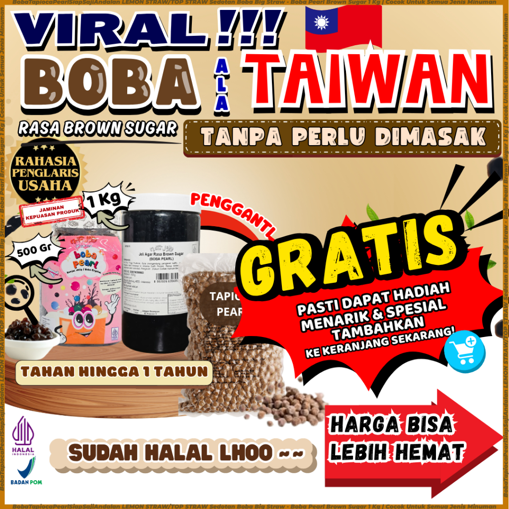 

BobaTapiocaPearlSiapSajiAndalan LEMON STRAW/TOP STRAW Sedotan Boba Big Straw - Boba Pearl Brown Sugar 1 Kg | Cocok Untuk Semua Jenis Minuman
