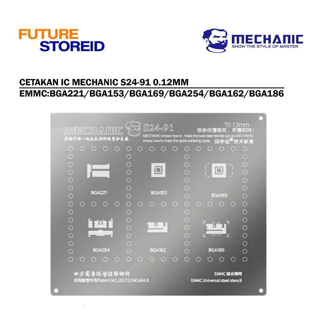 CETAKAN IC MECHANIC S24-91 0.12MM EMMC:BGA221/BGA153/BGA169/BGA254/BGA162/BGA186 ORIGINAL - Cetakan 