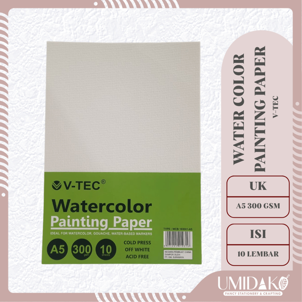 

[UMIDAKO] WATER COLOR PAPER PAINTING | KERTAS KHUSUS MELUKIS CAT AIR A5 300 GSM V-TEC