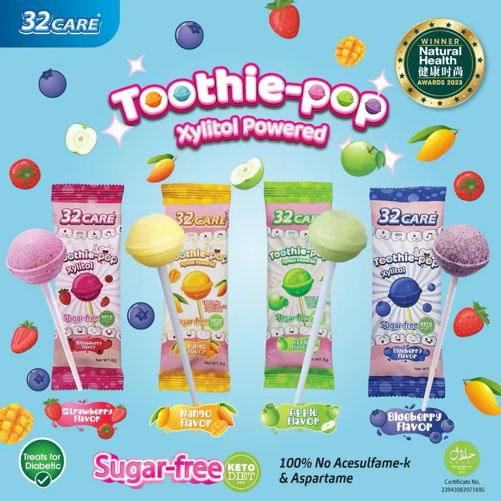 

[PRE ORDER READY 18 September 2025] 32CARE ® Toothie-pop Xylitol Strengthening Tooth (Apple, Mango, Strawberry & Blueberry) Original