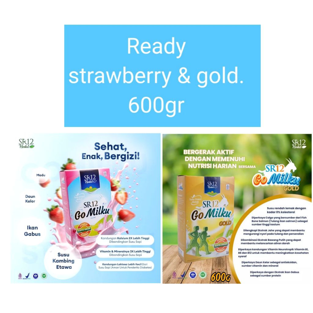 

GOMILKU SR12 600gr | SUSU etawa bubuk sr12 ready rasa strawberry dan gold