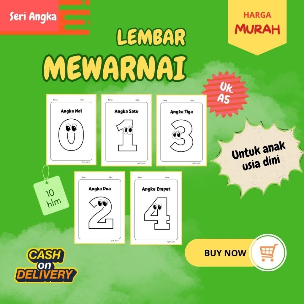 

Murah! Lembar Mewarnai/Worksheet Mewarnai Angka Cocok untuk Anak-Anak