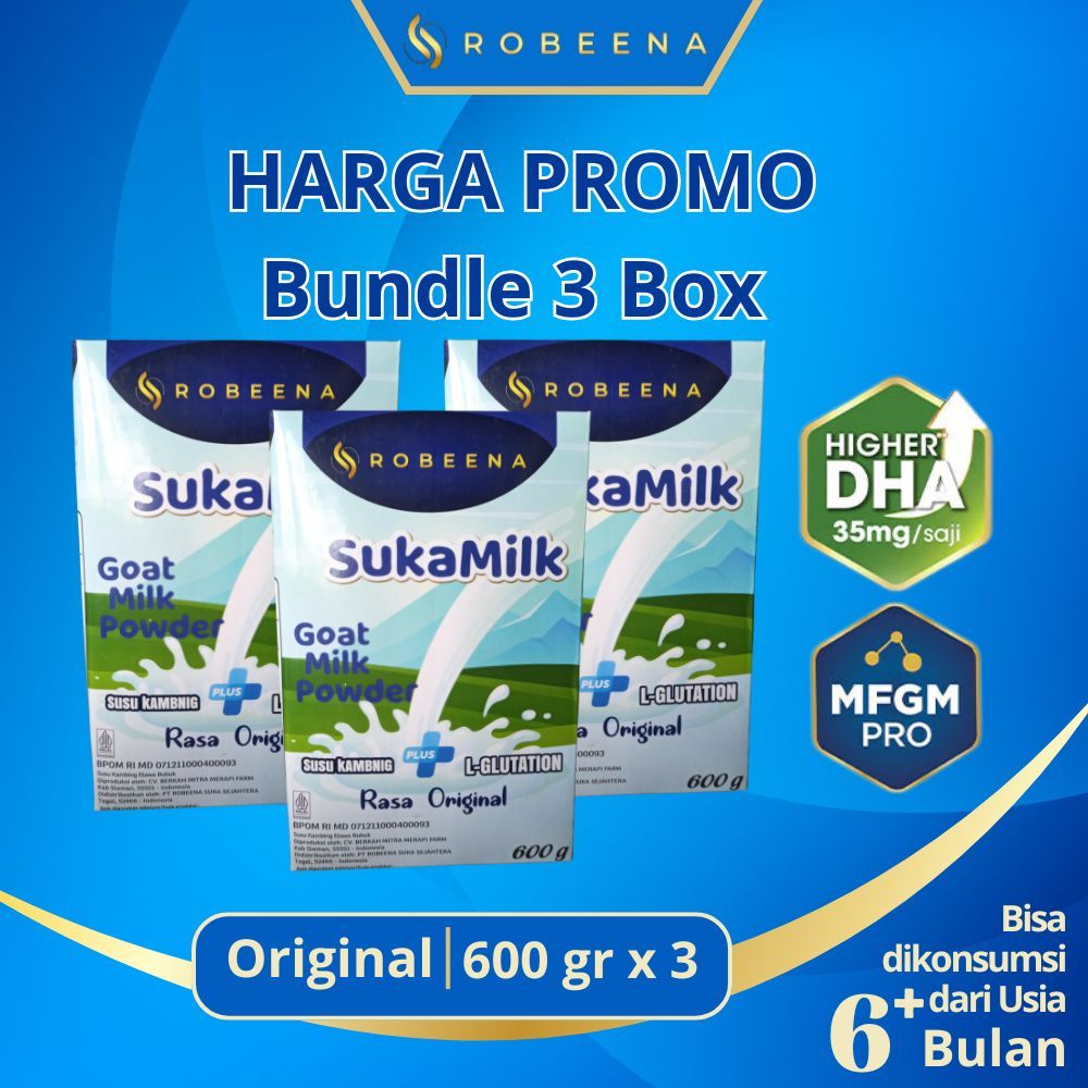 

ROBEENA SUKAMILK 600GR PAKET 3 BOX SUSU TINGKATKAN TUMBUH KEMBANG ANAK SUSU UNTUK GENERASI HEBAT