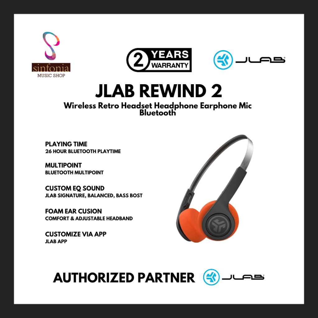 JLab Rewind 2 Wireless Retro Headset Headphone Earphone Mic Bluetooth