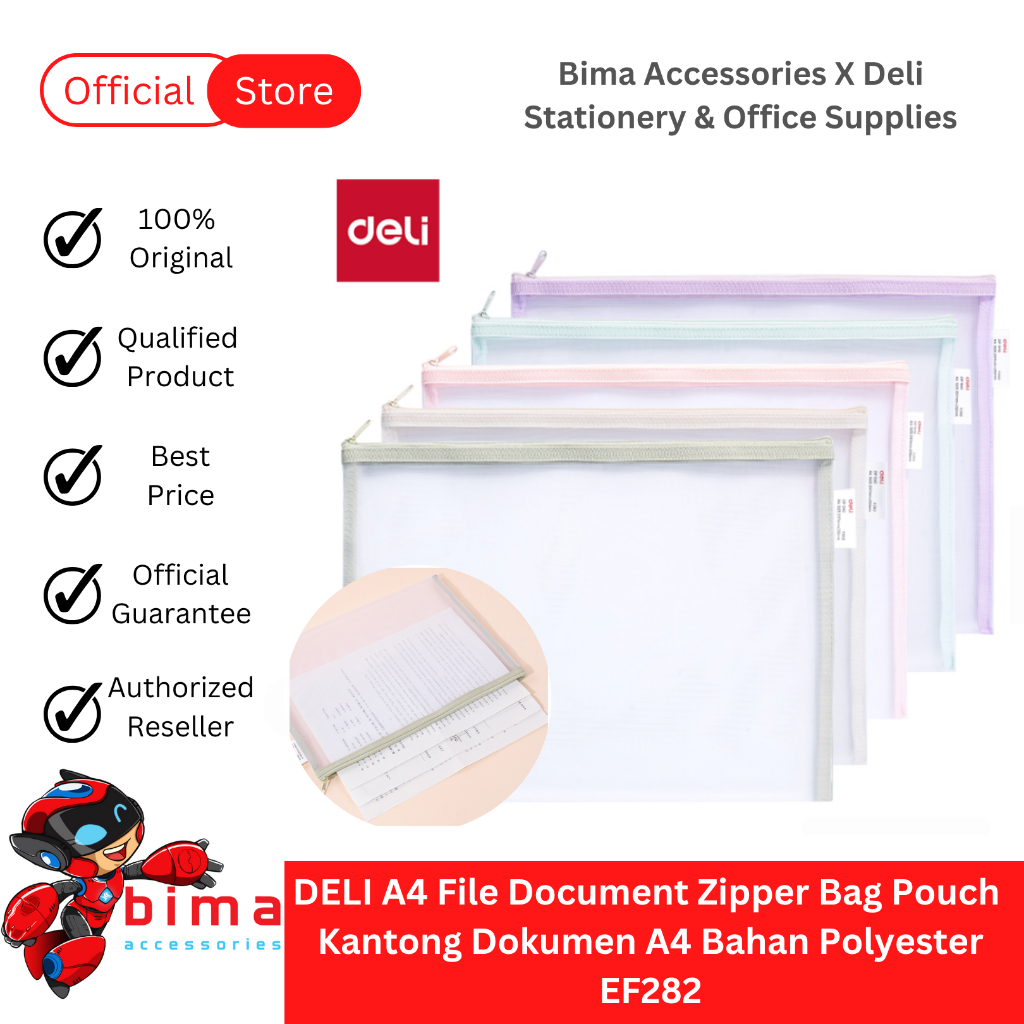 

DELI Kantong Dokumen A4 Map Resleting Polyester File Document Zipper Keeper Bag Pouch EF282