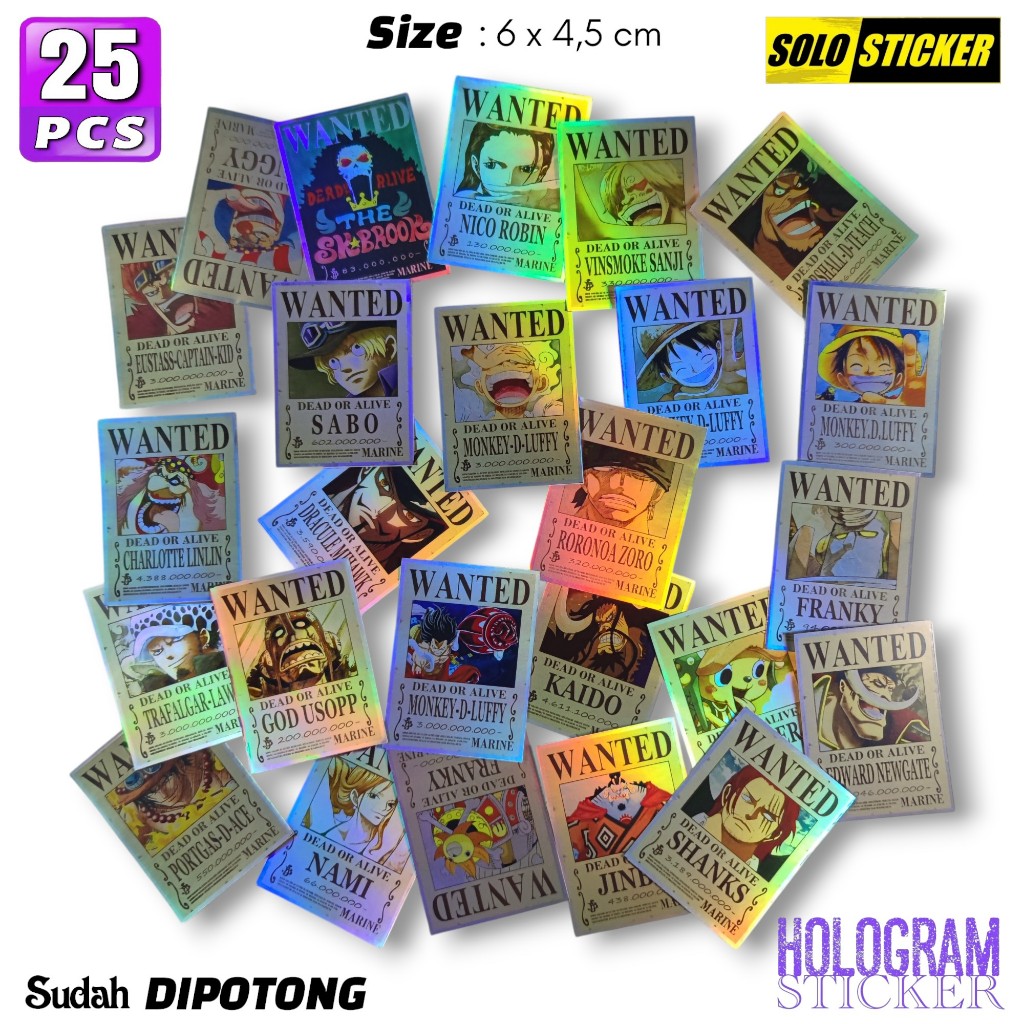

Sticker Aesthetic Pack Anime One Piece Wanted Bounty Hologram Waterproof untuk Sticker Laptop HP