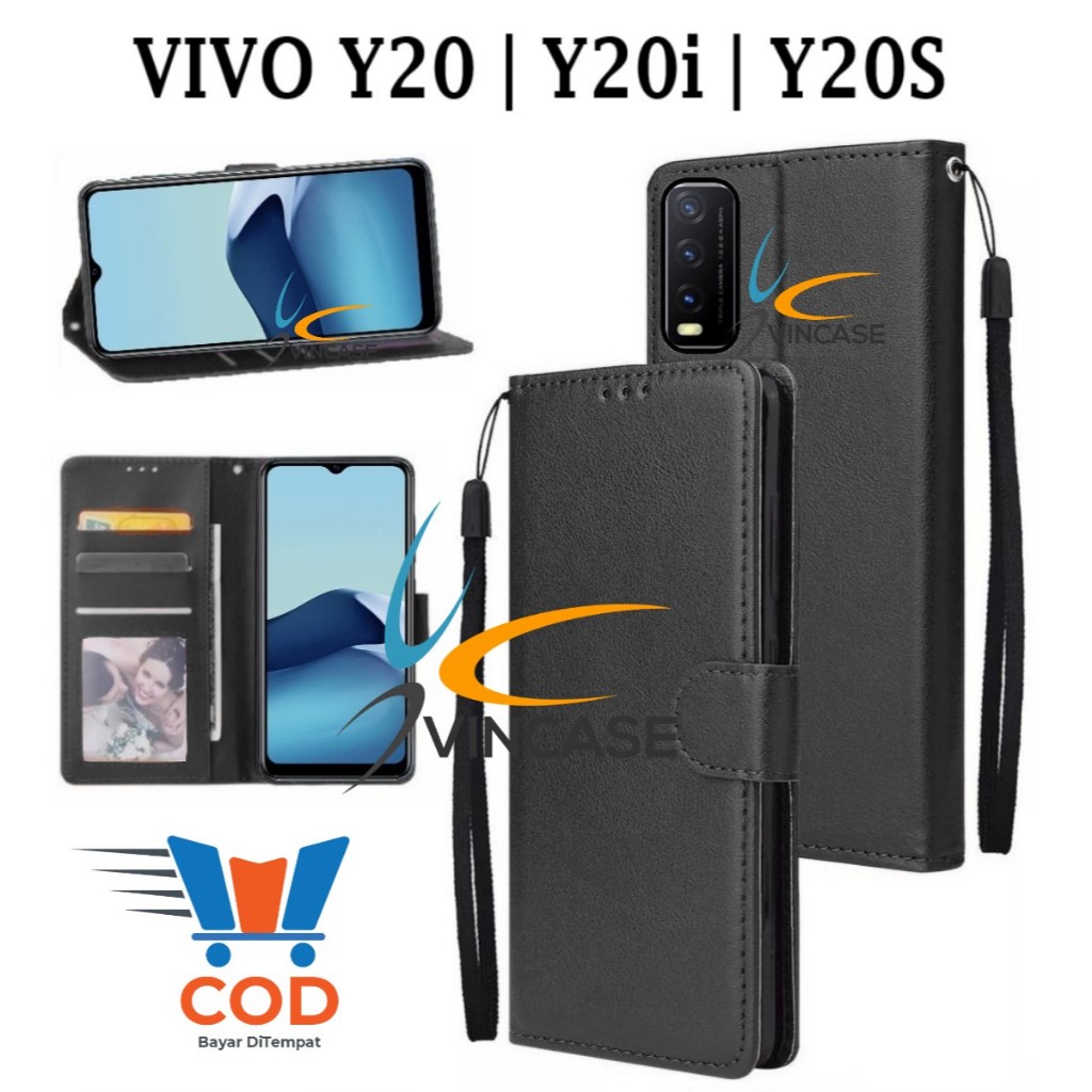 VIVO Y20/Y20i/Y20S FLIP LEATHER CASE PREMIUM - FLIP WALLET CASE KULIT UNTUK VIVO Y20/Y20i/Y20S - CAS
