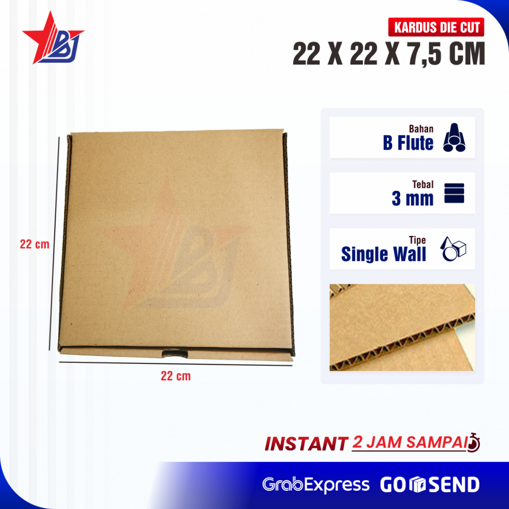 

Kardus Corrugated 22x22x7 CM | Die Cut | Kotak Karton | Box Packing Souvenir Pizza