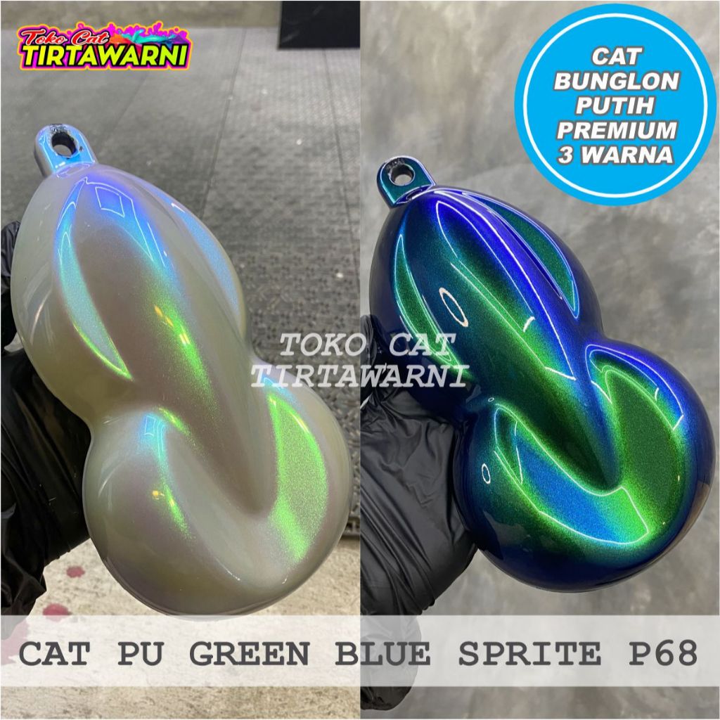 CAT BUNGLON PUTIH PREMIUM GREEN BLUE SPRITE P68