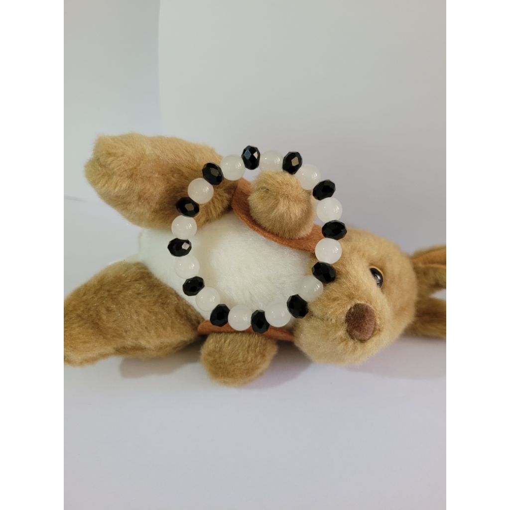 GKB1 - Hitam putih Gelang manik kristal mix batu | Accesories gelang