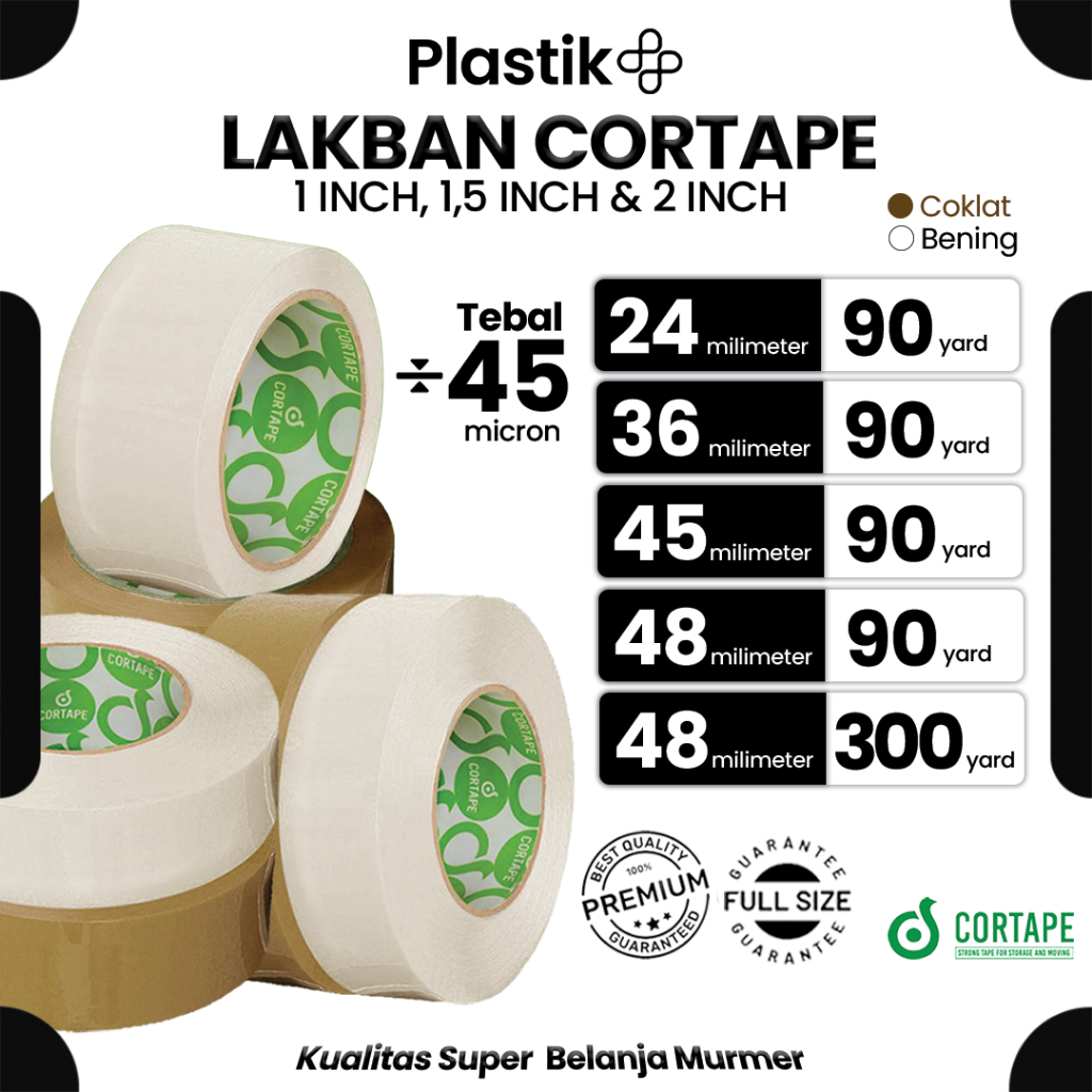Lakban Cortape Bening dan Coklat 1inch / 2inch x 45mm 48mm x  90yard 300yard Ekonomis Spek. Daimaru