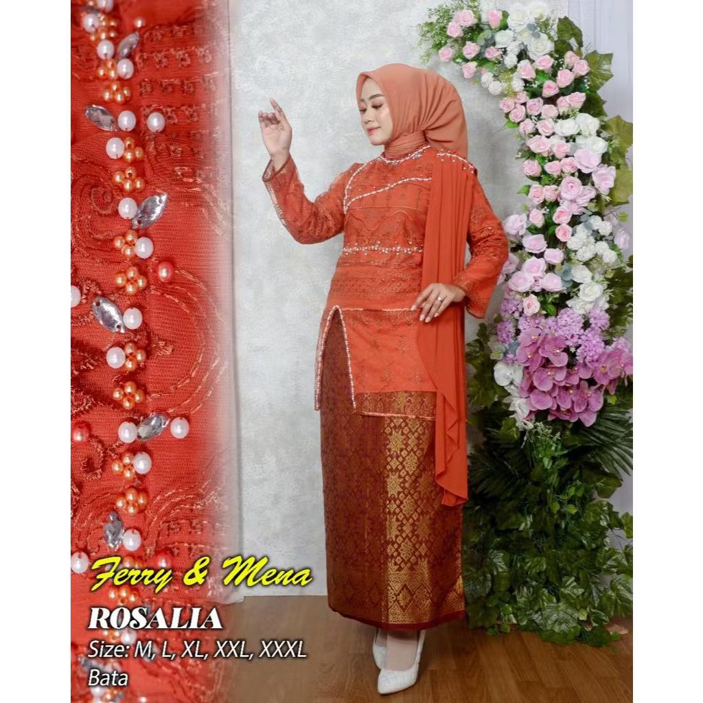 Setelan Kebaya Rosalia | Kebaya Wisuda | Kebaya Jumbo Fit Ld 120 cm | Kebaya Wanita Modern Jumbo