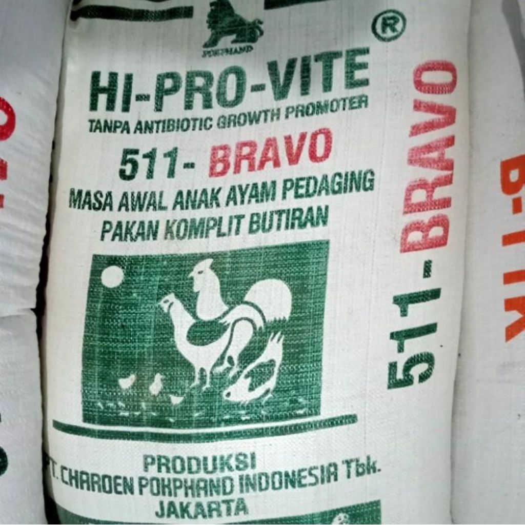 Pur Ayam HI-PRO-VITE 511 BRAVO kemasan 1kg//makanan Ayam 511BRAVO kemasan 1kg