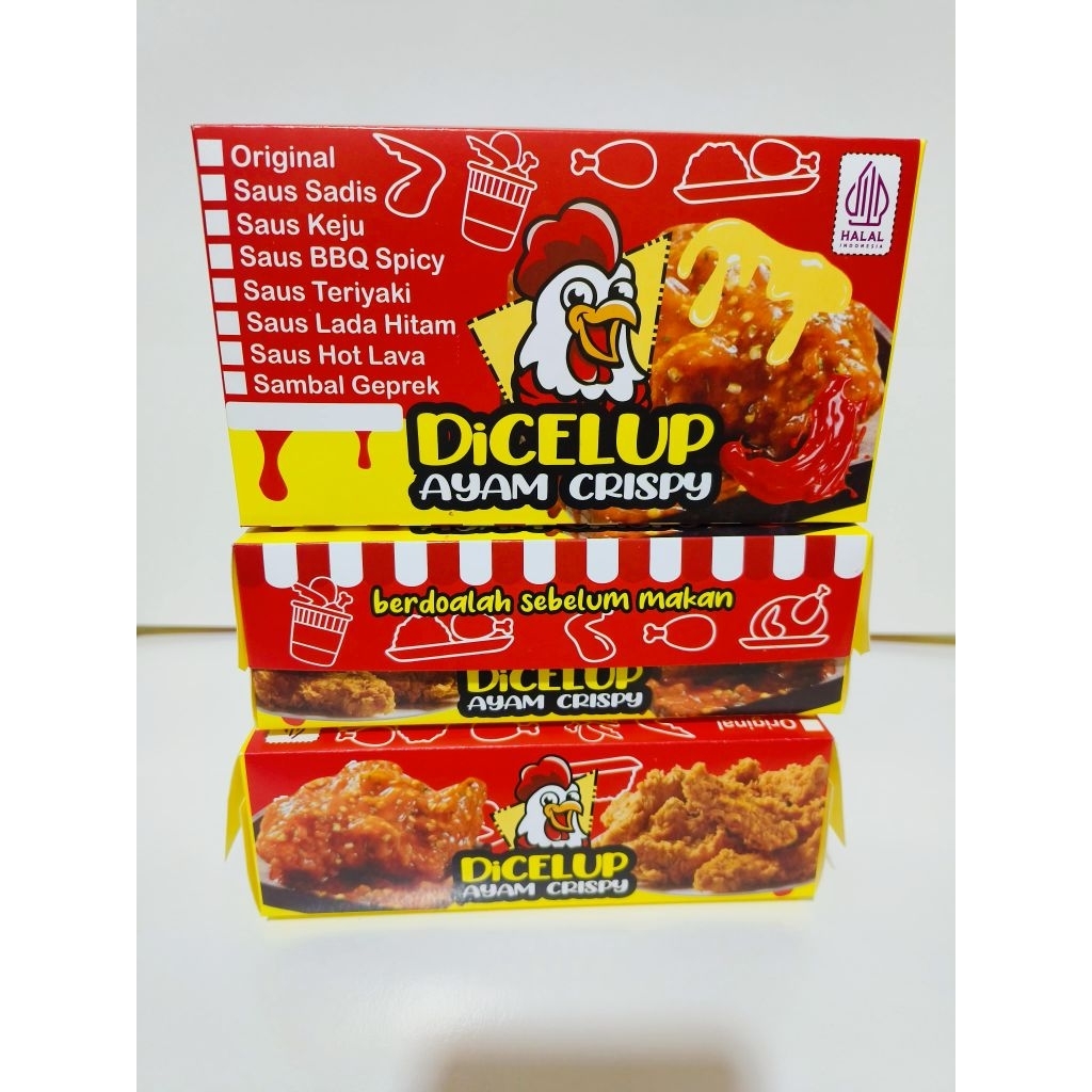 

DUS CHICKEN DiCELUP AYAM CRISPY 100 PCS IVORY LAMINASI GLOSSY PAPER LUNC BOX KFC KOTAK NASI AYAM CRISPY KOTAK MAKANAN TERMURAH
