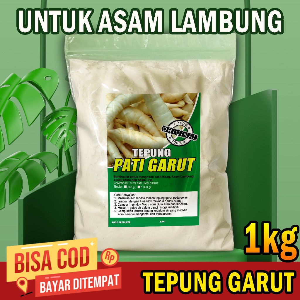 

TEPUNG PATI GARUT UNTUK ASAM LAMBUNG / TEPUNG GARUT/ PATI GARUT/ ANGKRIK/ IRUT 1Kg