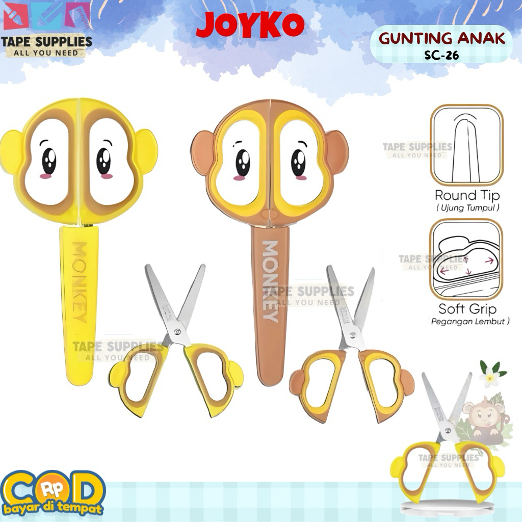 

JOYKO SC-26 Gunting Anak Karakter Monyet – Ujung Tumpul Aman, Soft Grip Nyaman