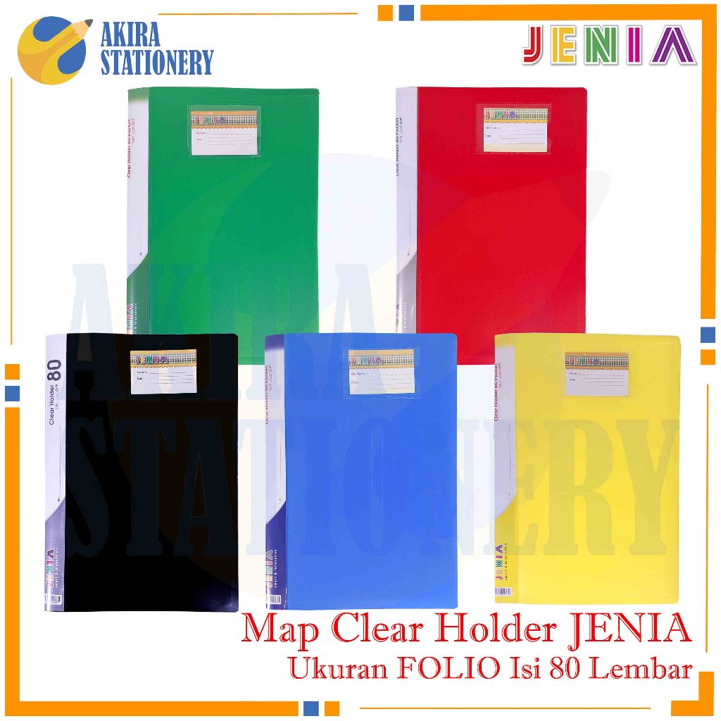 

Map Clear Holder 80 Pocket Polos Folio Jenia / Album Plastik isi 80 lembar Kantong Bening / Map Katalog List Harga Warna Merah Biru Kuning Hijau HItam